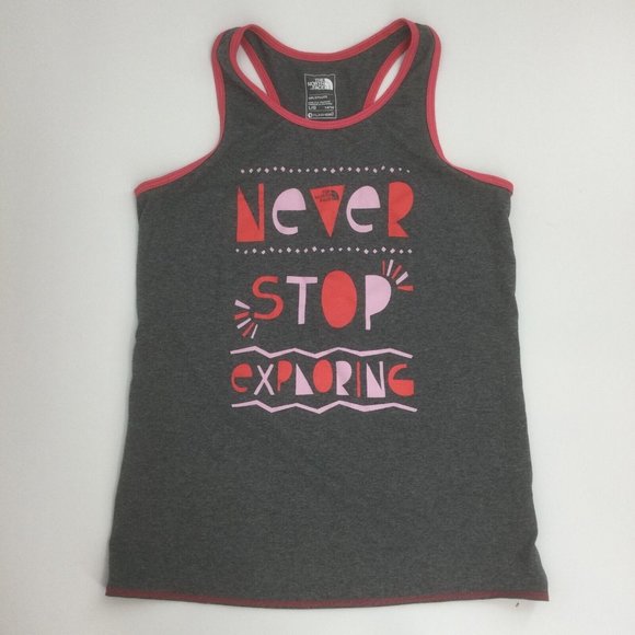 The North Face Gray Tank Top Girls Size Large 14/16 Racerback Pink Active Summer - Picture 1 of 9